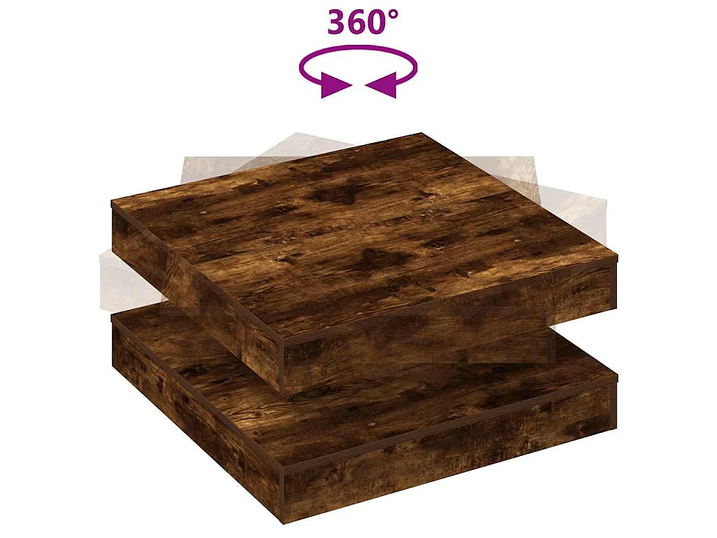Table basse rotative à 360 degrés chêne fumé 70x70x34,5 cm