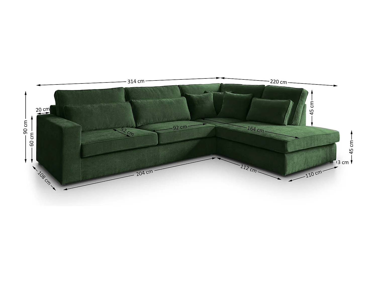 ECKSOFA Parma ohne Schlaffunktion dunkelgrün links