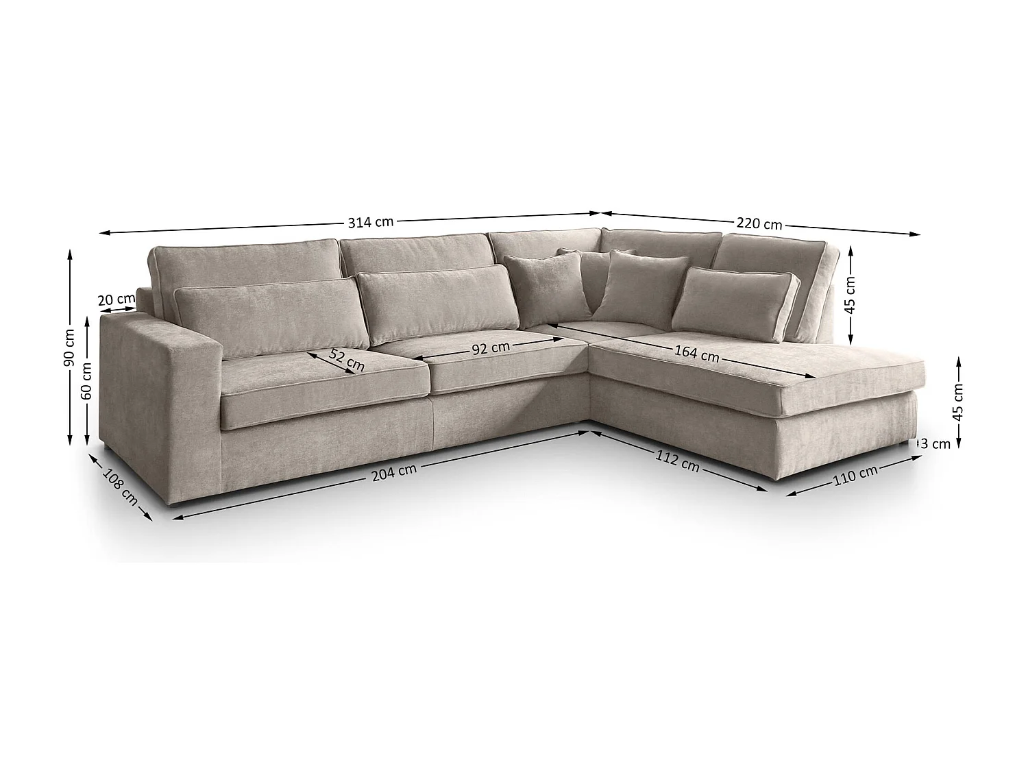 CANAPE Parma sans fonction sommeil cappuccino droit