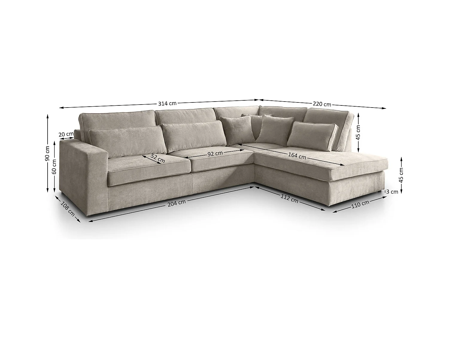 ECKSOFA Parma ohne Schlaffunktion cappuccino links
