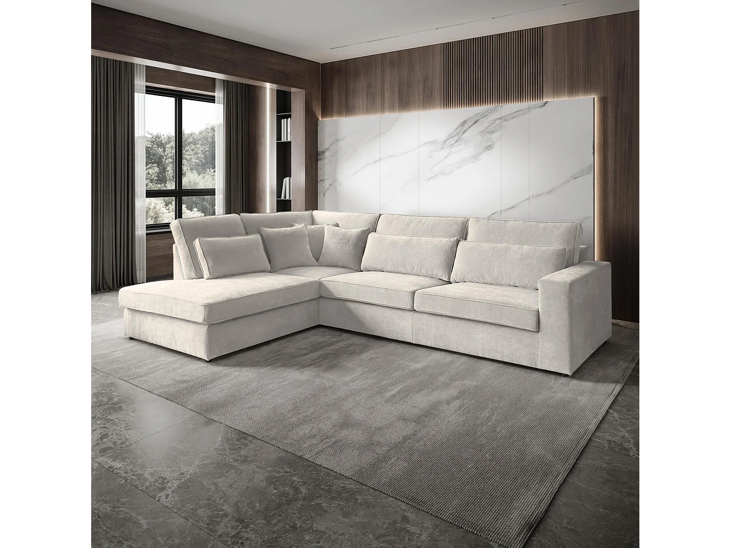 Hoekbank Parma zonder slaapfunctie beige links