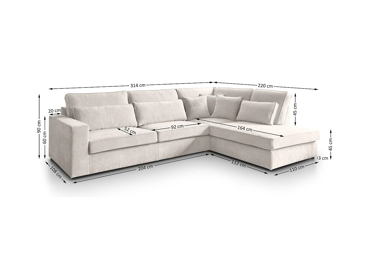 Hoekbank Parma zonder slaapfunctie beige links