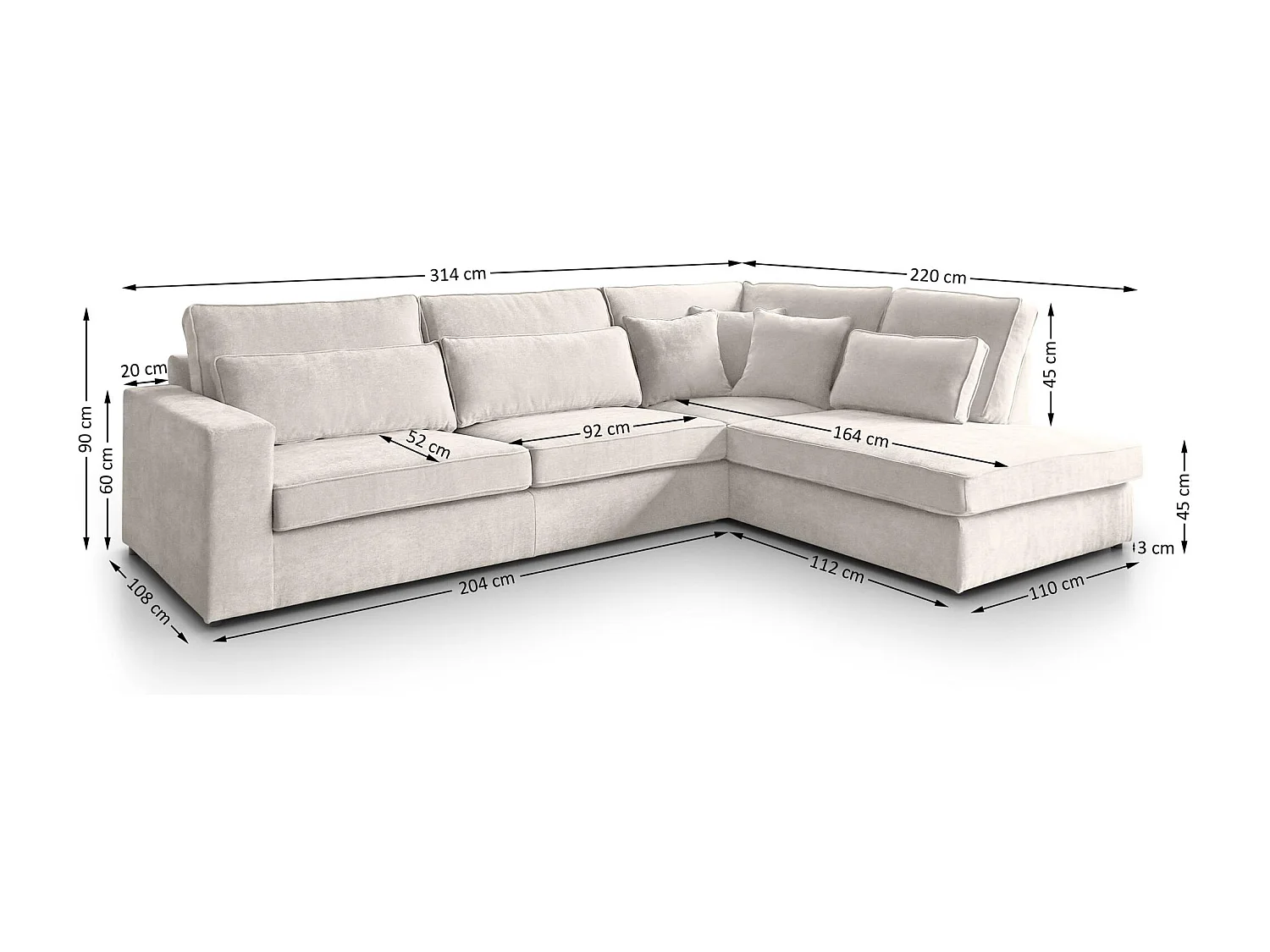 ECKSOFA Parma ohne Schlaffunktion beige links