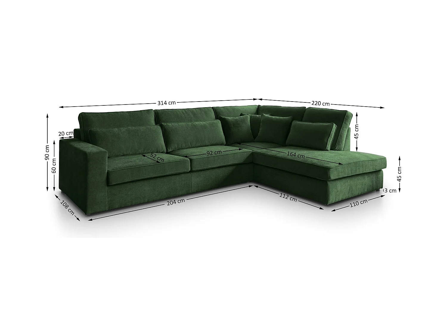 ECKSOFA Parma ohne Schlaffunktion dunkelgrün rechts