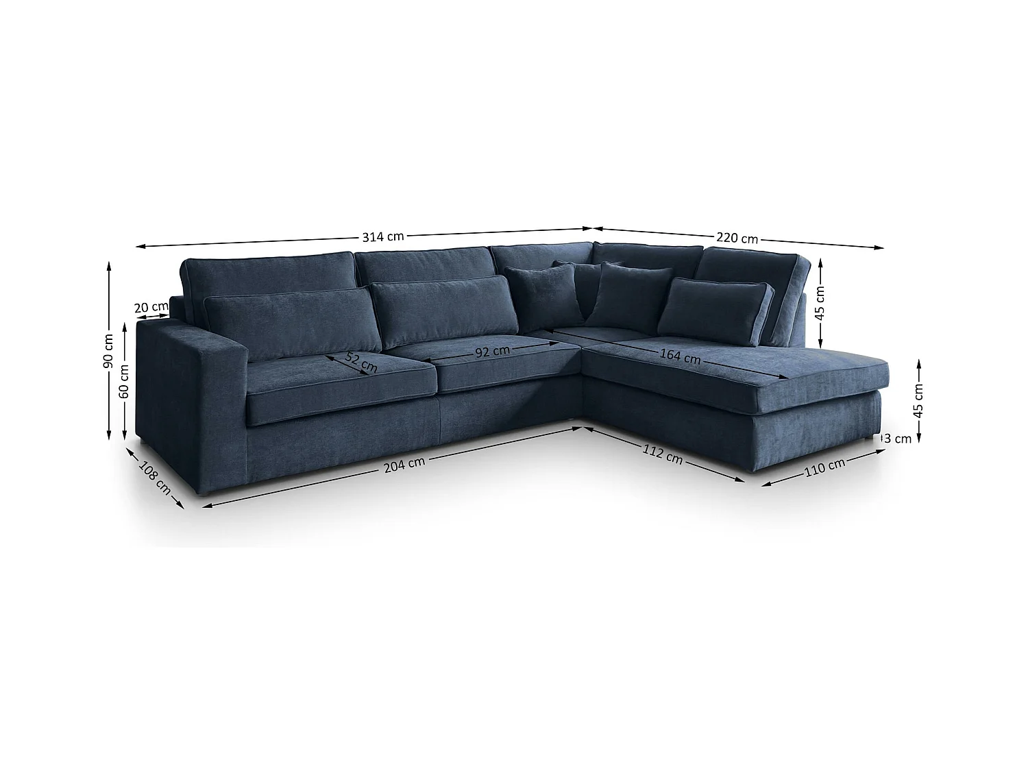 ECKSOFA Parma ohne Schlaffunktion dunkelblau links