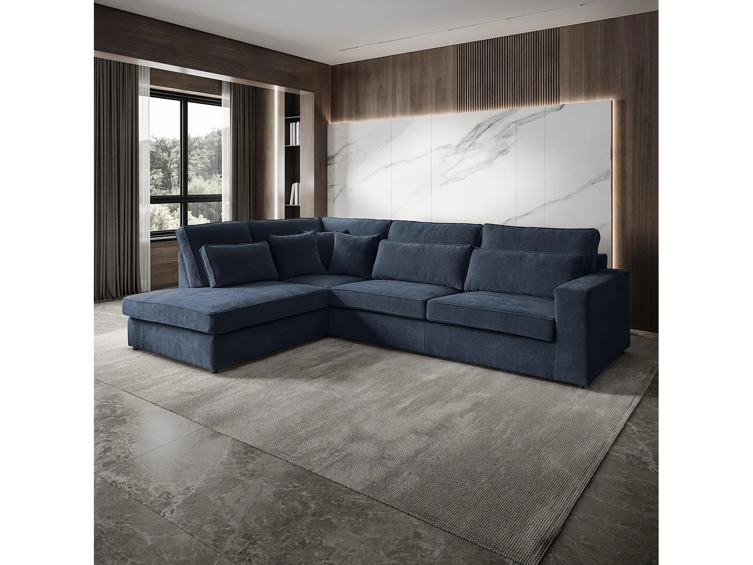 CANAPE Parma sans fonction sommeil bleu foncé gauche