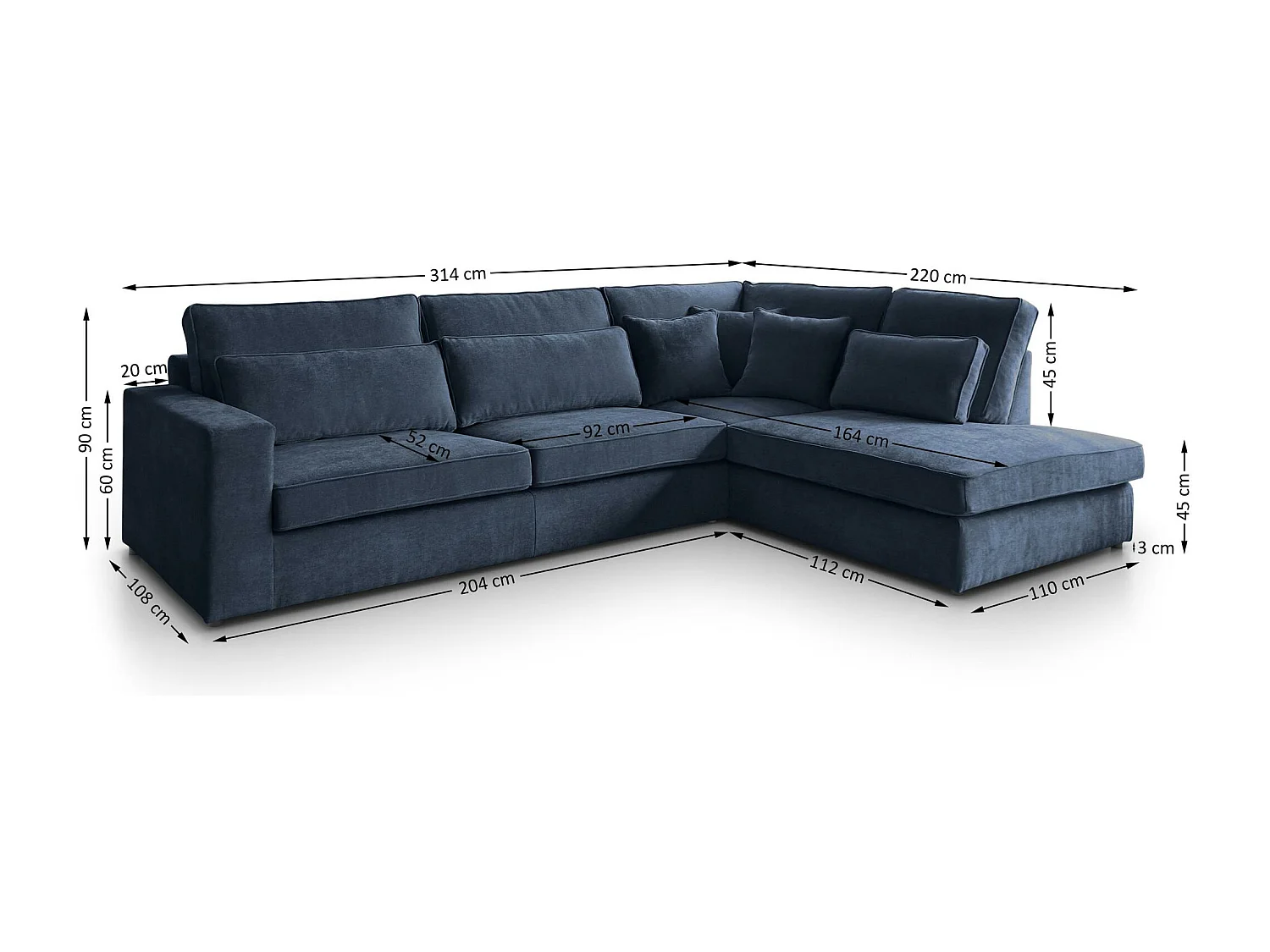 CANAPE Parma sans fonction sommeil bleu foncé gauche