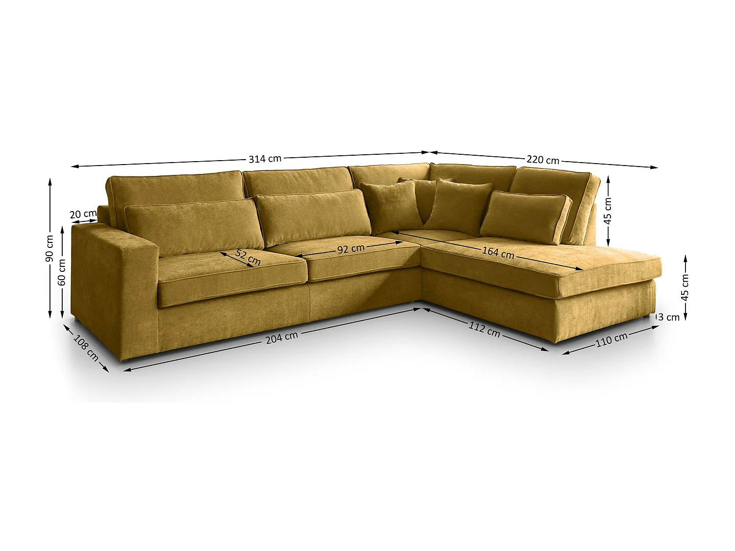 ECKSOFA Parma ohne Schlaffunktion gelb rechts