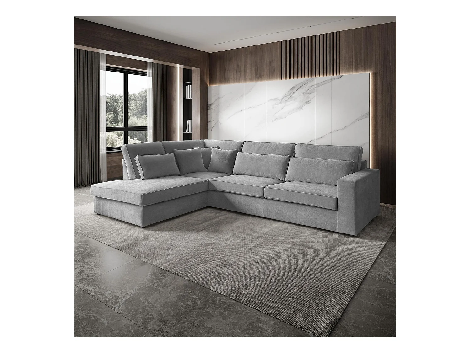 Hoekbank Parma zonder slaapfunctie lichtgrijs links