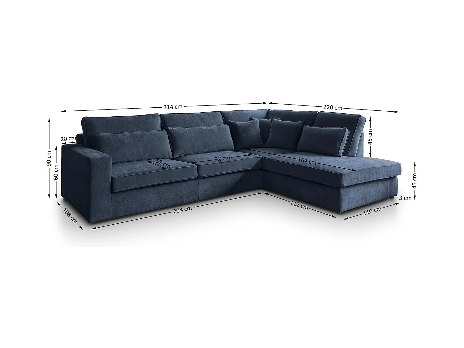 ECKSOFA Parma ohne Schlaffunktion dunkelblau rechts