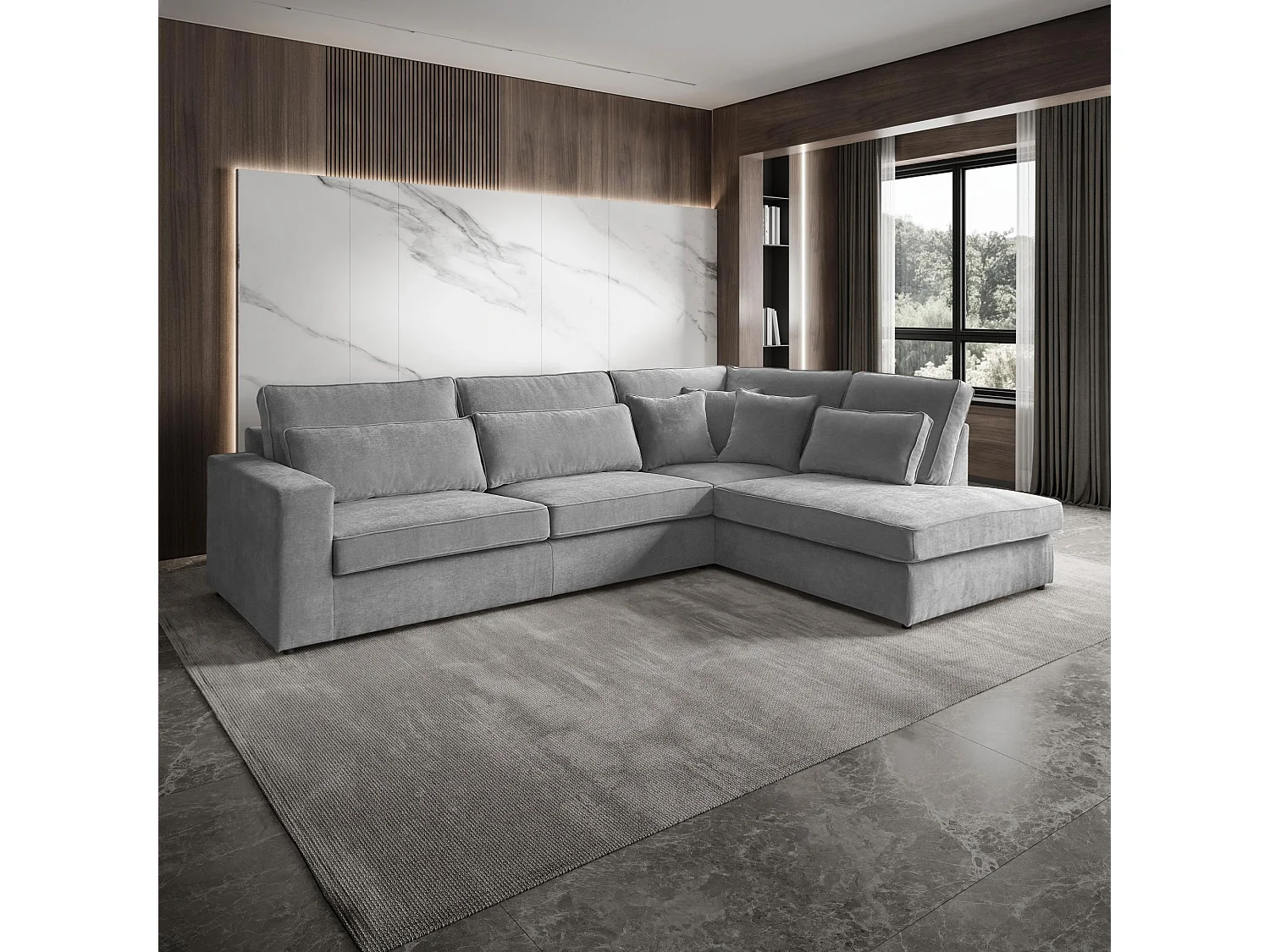 CANAPE Parma sans fonction sommeil gris clair à droite