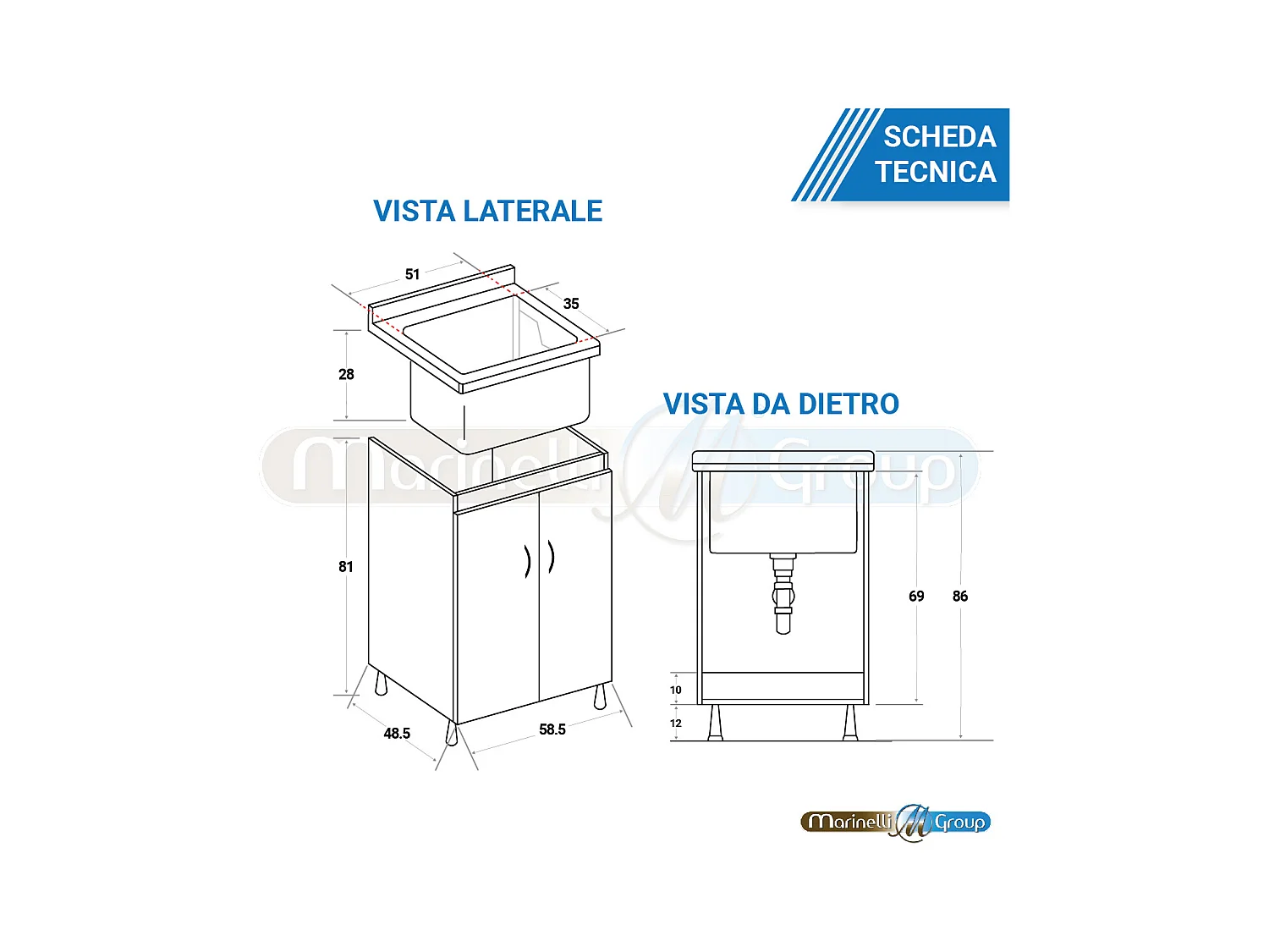 Mobile lavatoio bianco con vasca in ceramica 63X51 - Dyma