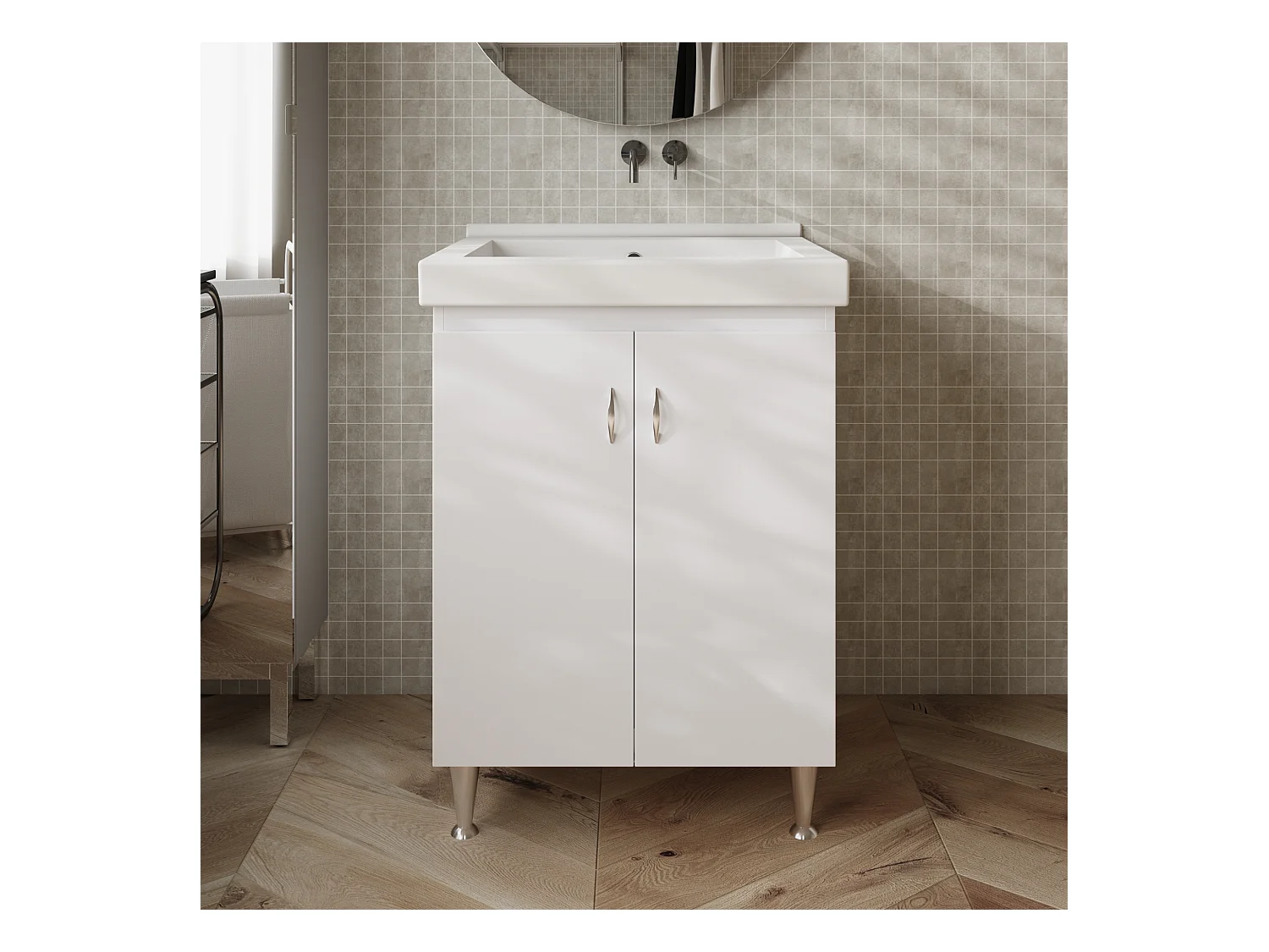 Mobile lavatoio bianco con vasca in ceramica 63X51 - Dyma