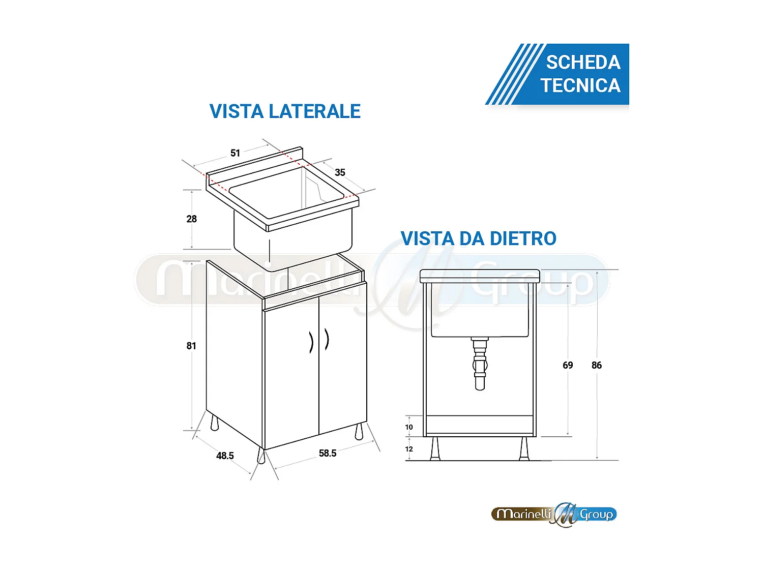 Mobile lavatoio bianco con vasca in ceramica 63X51 - Dyma