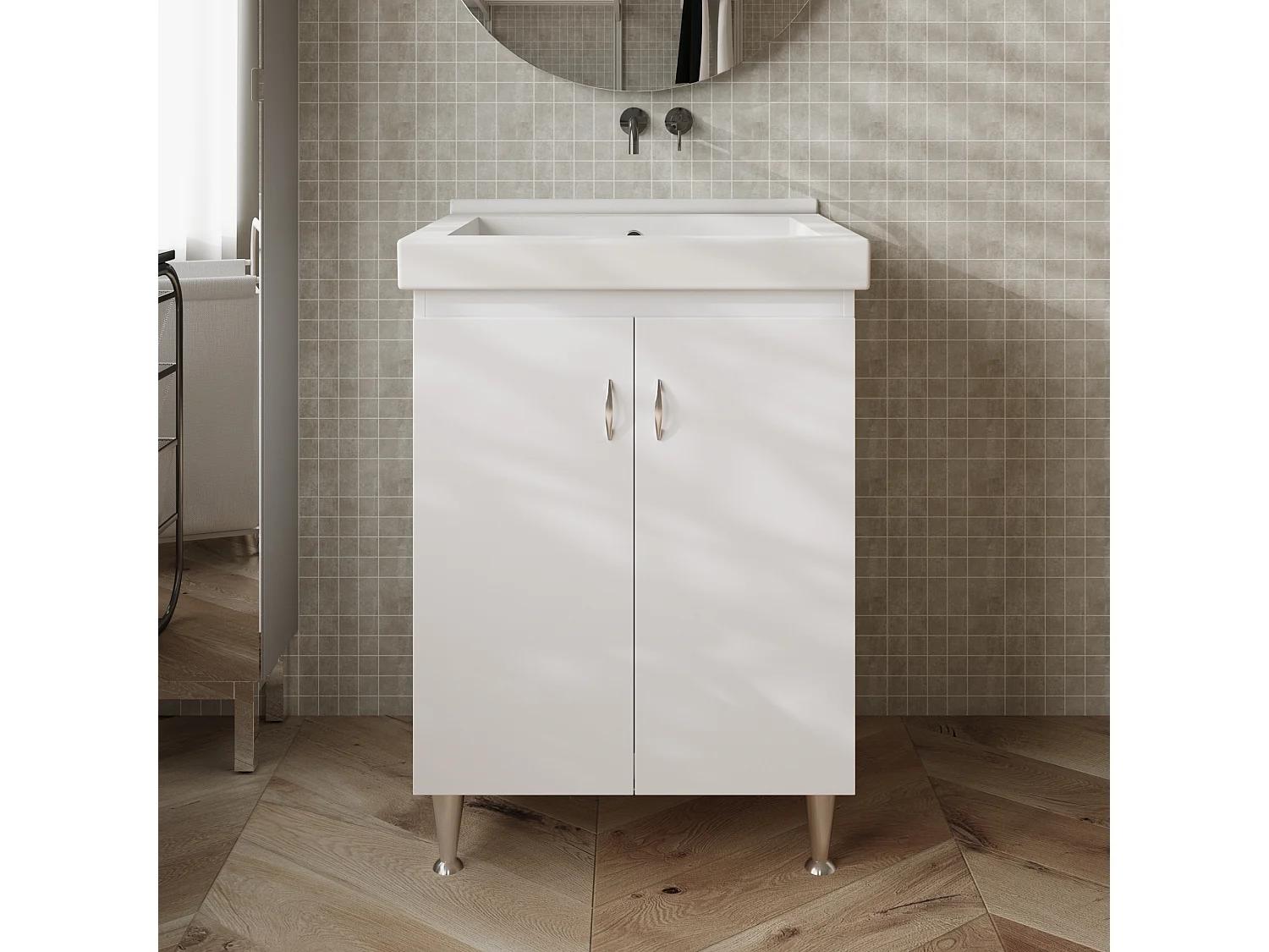 Mobile lavatoio bianco con vasca in ceramica 63X51 - Dyma
