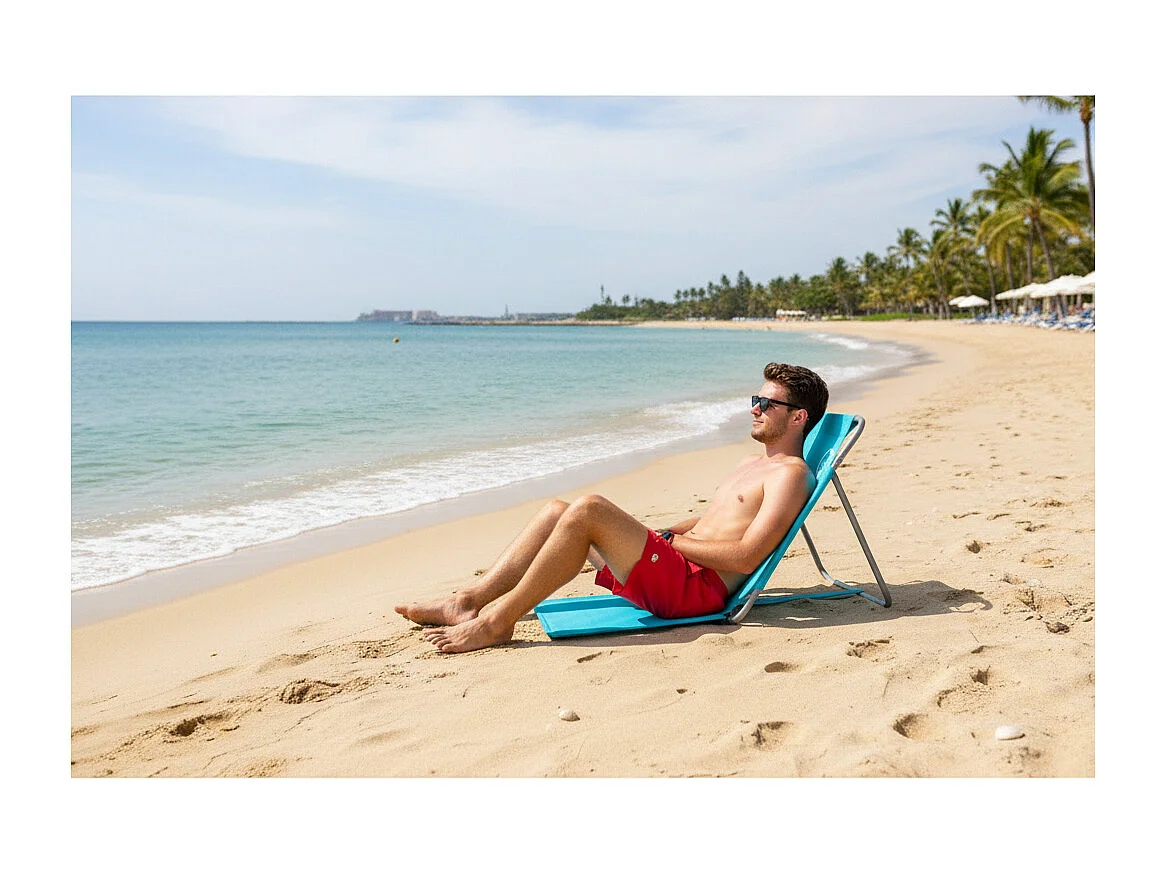 Lot de 2 chaises dossiers de plage pliables - O'Beach - Dimensions : 163 x 45 x 44 cm