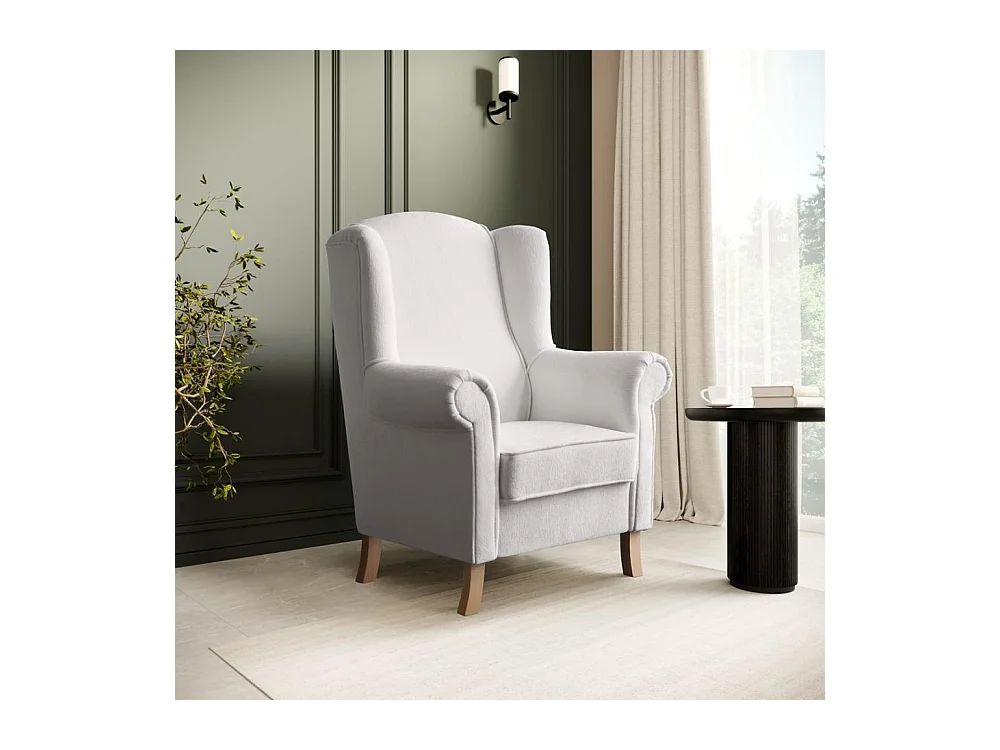 FAUTEUIL D'OREILLES Leonardo beige tissu à boucles