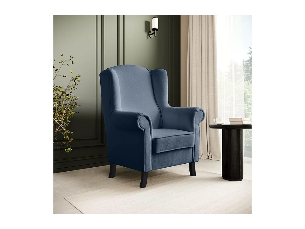 FAUTEUIL D'OREILLES Leonardo bleu foncé tissu à boucles