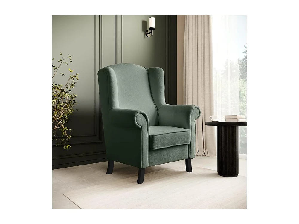 FAUTEUIL D'OREILLES Leonardo vert tissu à boucles