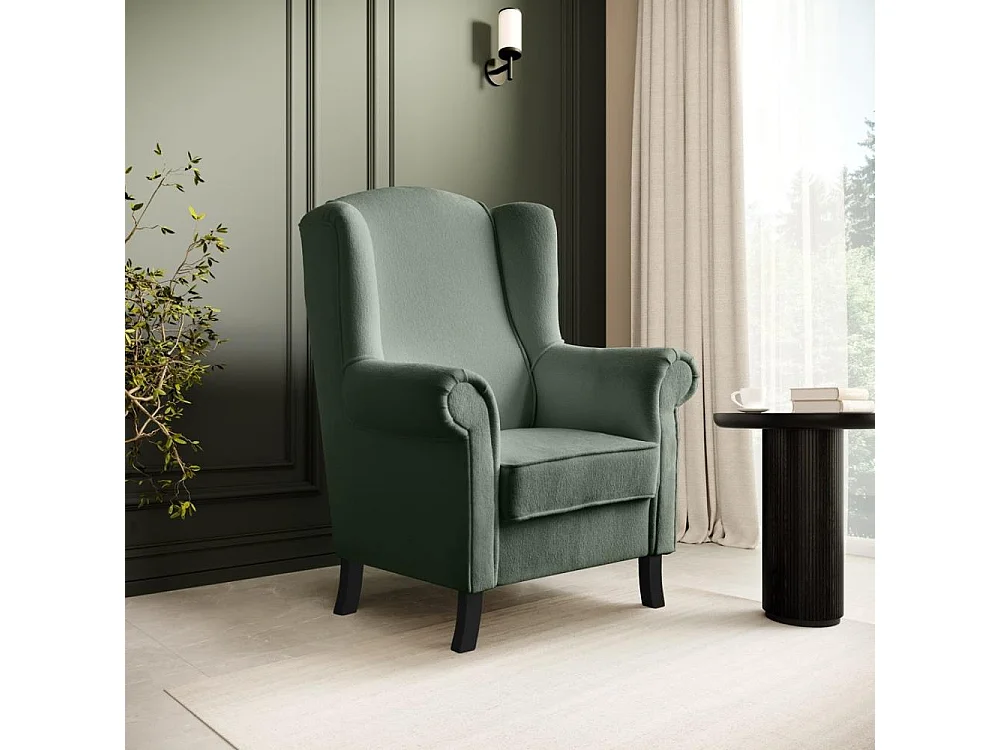 FAUTEUIL D'OREILLES Leonardo vert tissu à boucles