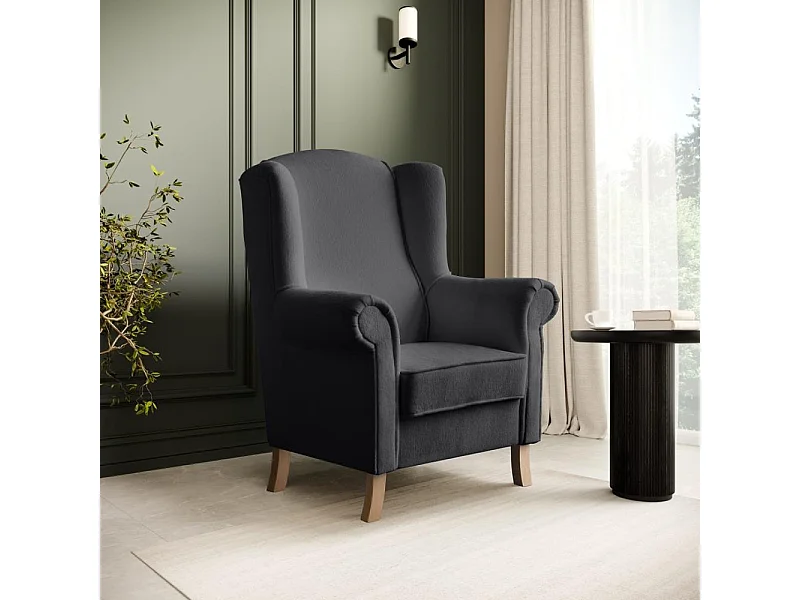 FAUTEUIL D'OREILLES Leonardo gris foncé tissu à boucles