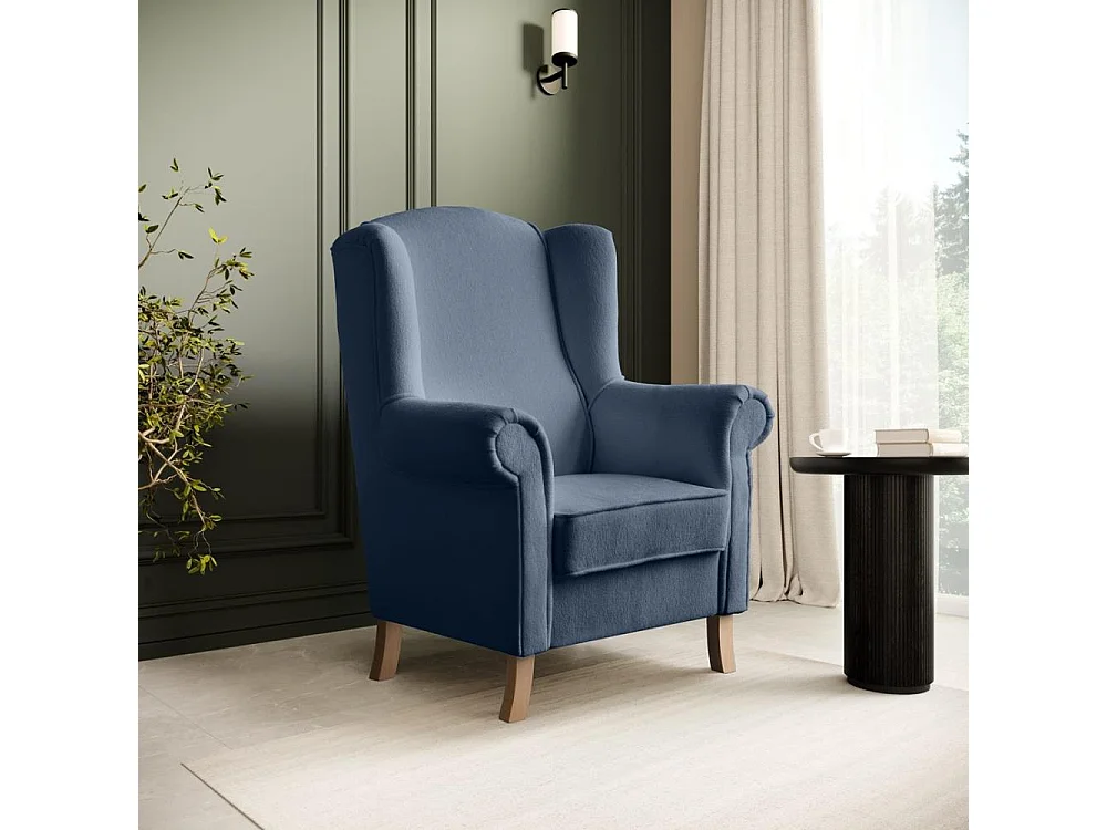 FAUTEUIL D'OREILLES Leonardo bleu foncé tissu à boucles