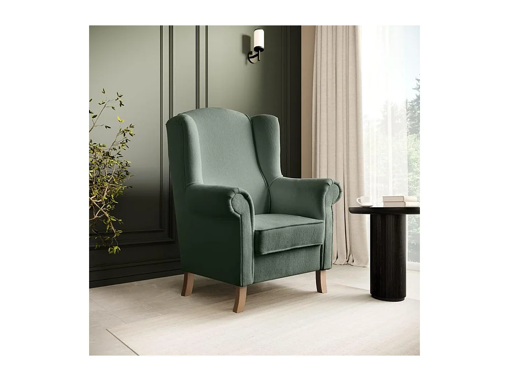 FAUTEUIL D'OREILLES Leonardo vert tissu à boucles