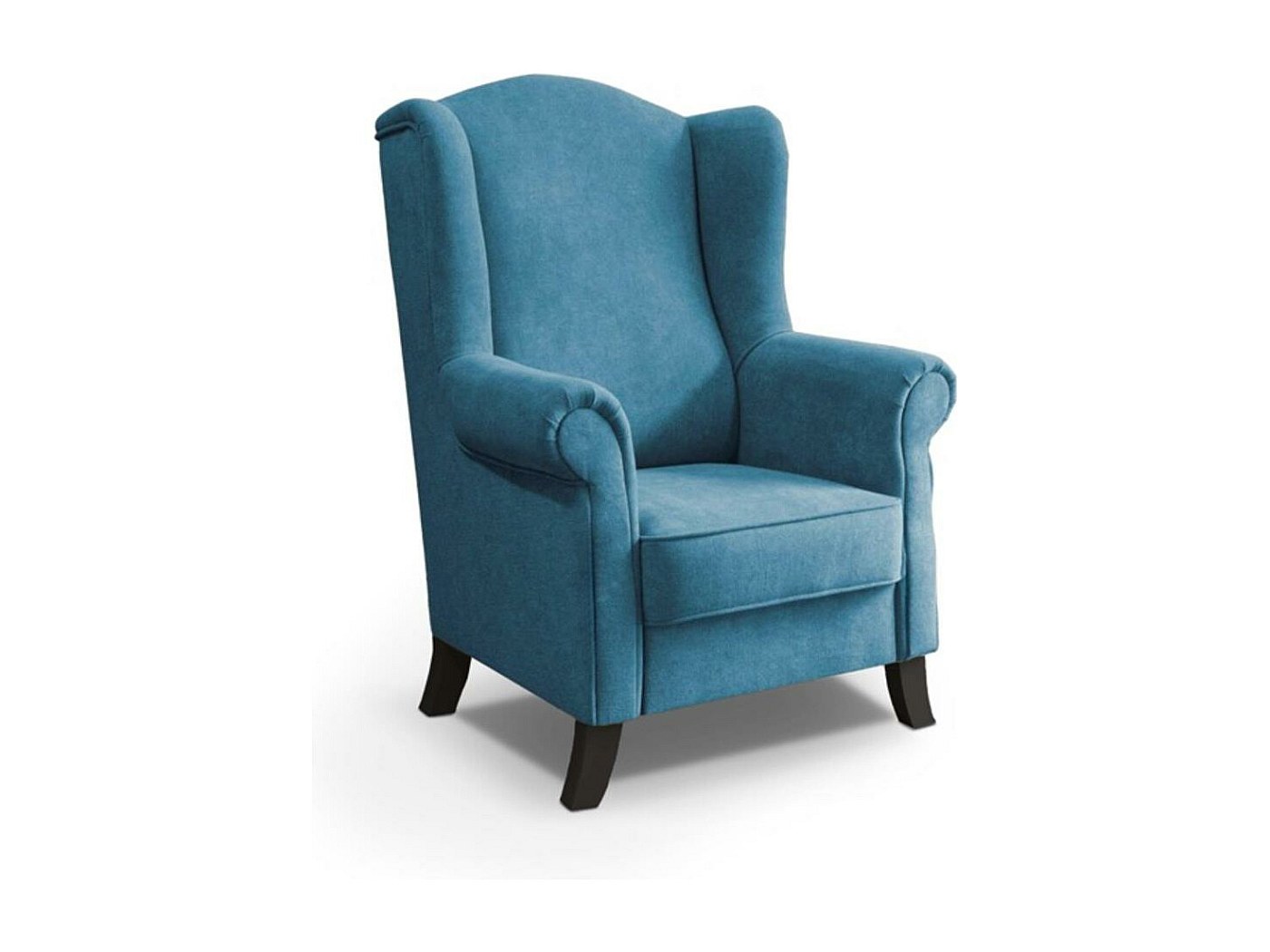 Fauteuil Vintage à Oreilles – Style Baroque, Bleu Et Or, Bois Massif, Reproduction