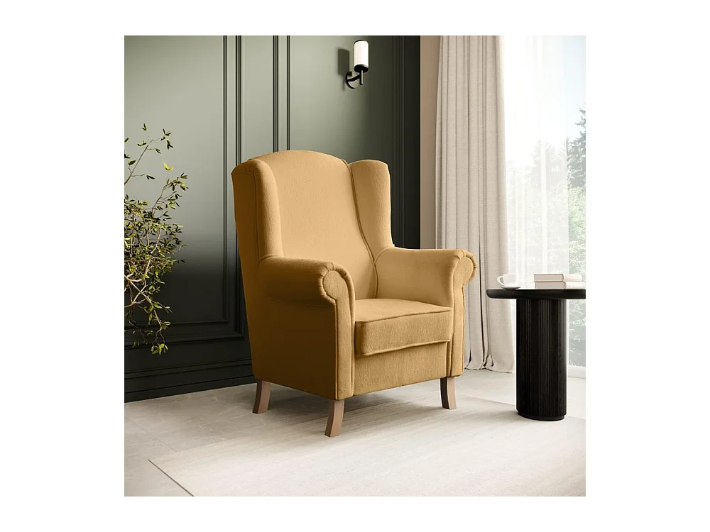 FAUTEUIL OREILLER Leonardo jaune tissu à boucles
