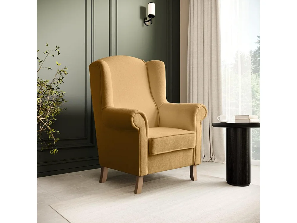 FAUTEUIL OREILLER Leonardo jaune tissu à boucles