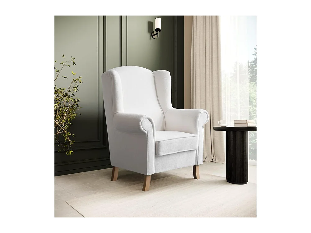 FAUTEUIL D'OREILLES Leonardo beige tissu à boucles