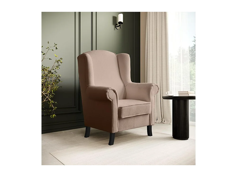 FAUTEUIL D'OREILLES Leonardo marron clair tissu à boucles