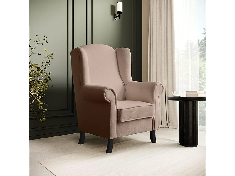 FAUTEUIL D'OREILLES Leonardo marron clair tissu à boucles