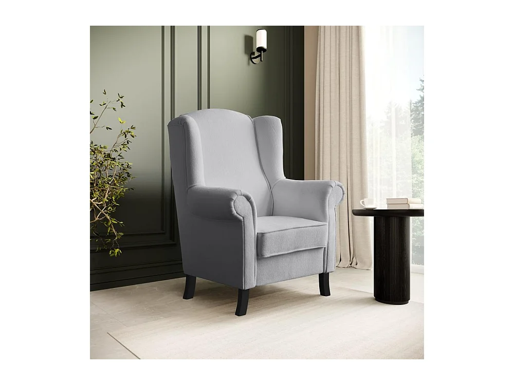 FAUTEUIL D'OREILLES Leonardo gris clair tissu à boucles