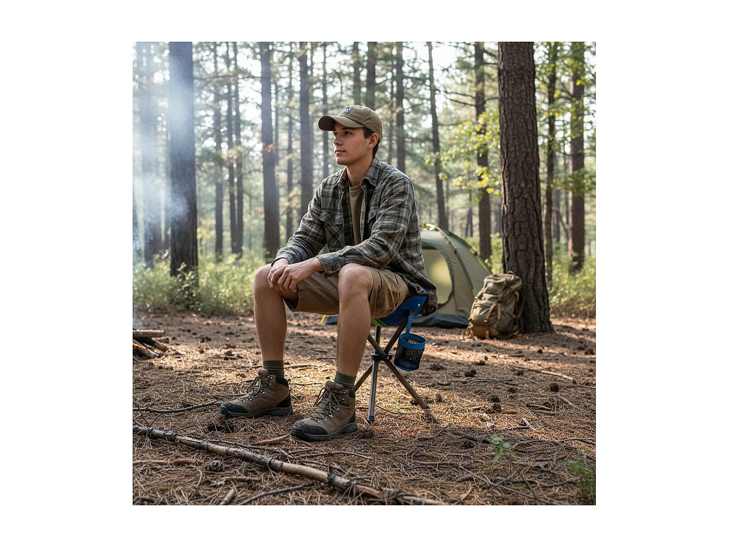 Lot de 2 sièges pliables 3 pieds de camping - O'Camp - Dimensions : 32 x 38 x 32 cm