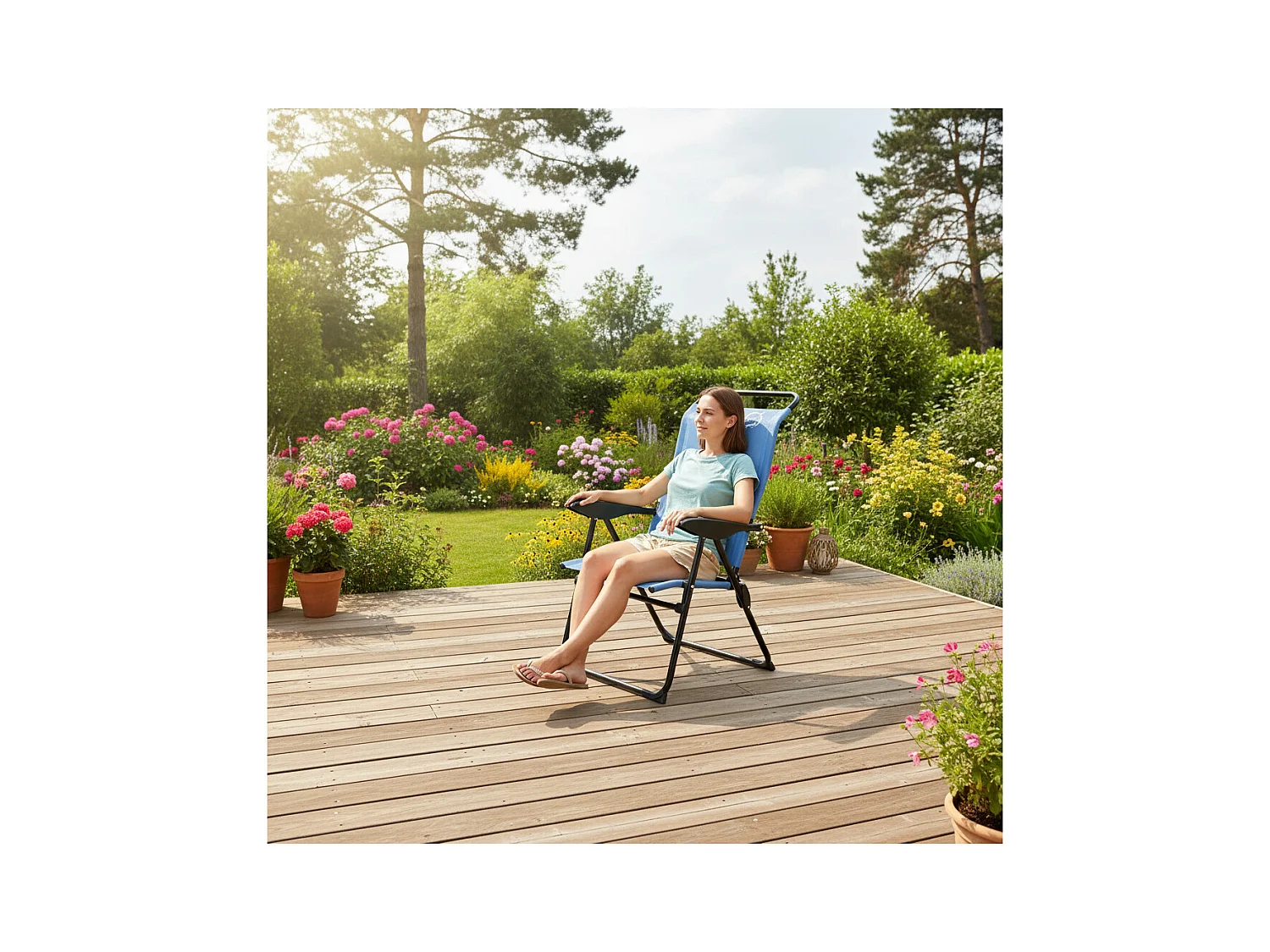 Fauteuil de camping 5 positions pliable - O'Camp - Bleu - Dimensions : 70 x 105 x 62 cm