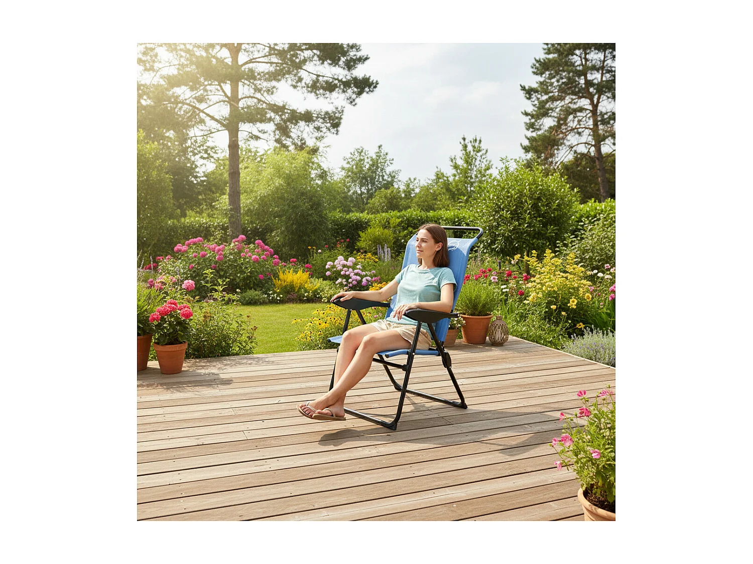 O'Camp Silla de camping plegable de 5 posiciones - - Azul - Dimensiones: 70 x 62 x 105 cm