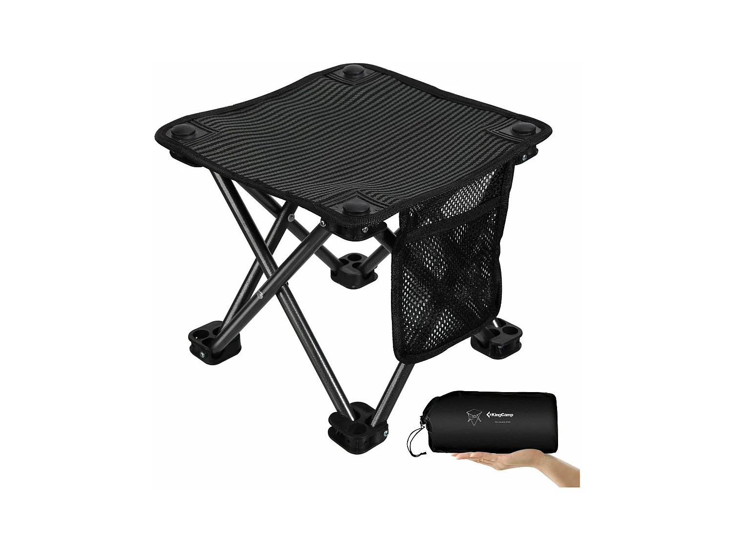 Mini tabouret pliable - Kingcamp - Noir - Sac de transport inclus