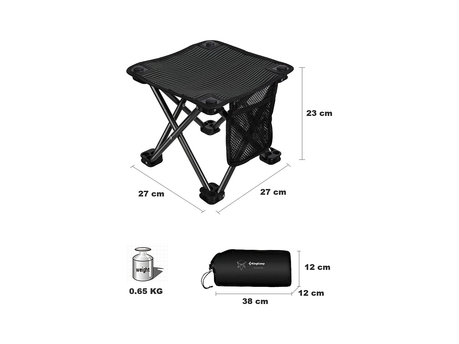 Mini tabouret pliable - Kingcamp - Noir - Sac de transport inclus