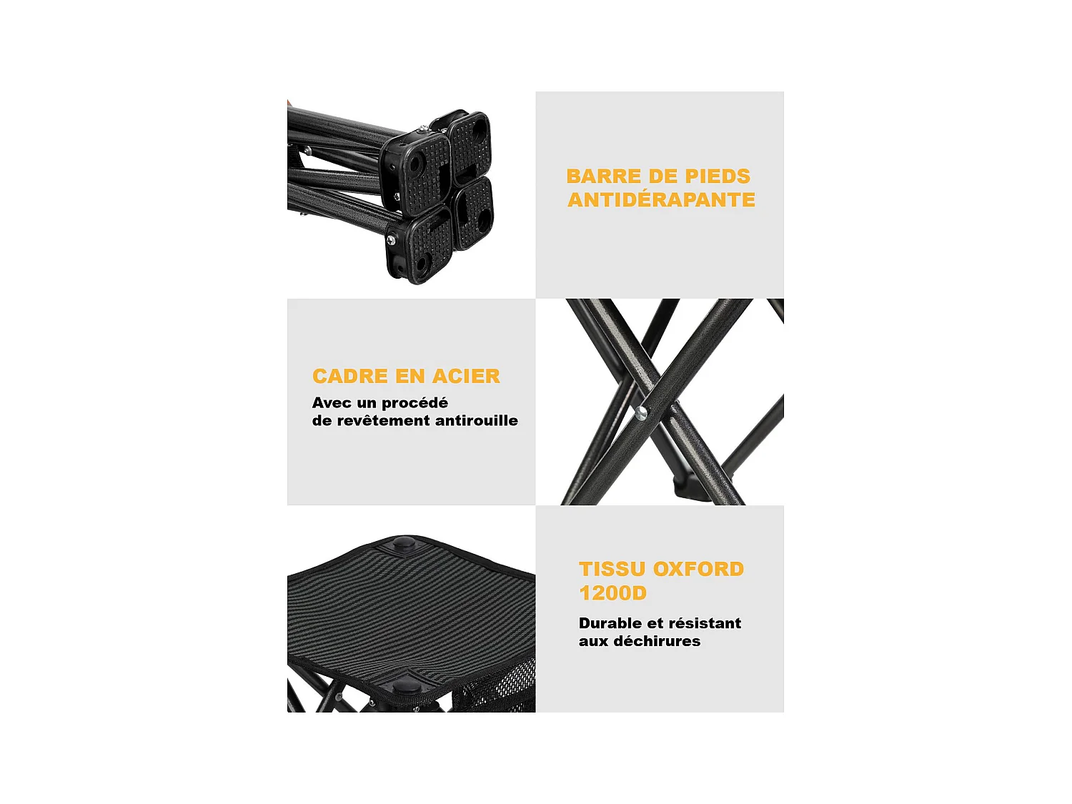 Mini tabouret pliable - Kingcamp - Noir - Sac de transport inclus