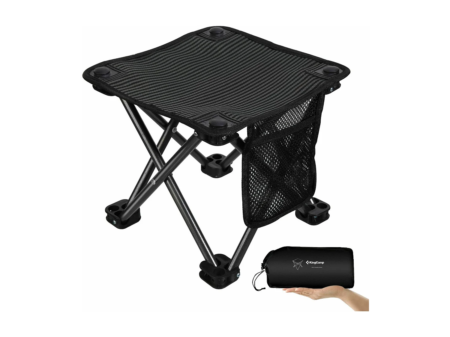 Mini tabouret pliable - Kingcamp - Noir - Sac de transport inclus