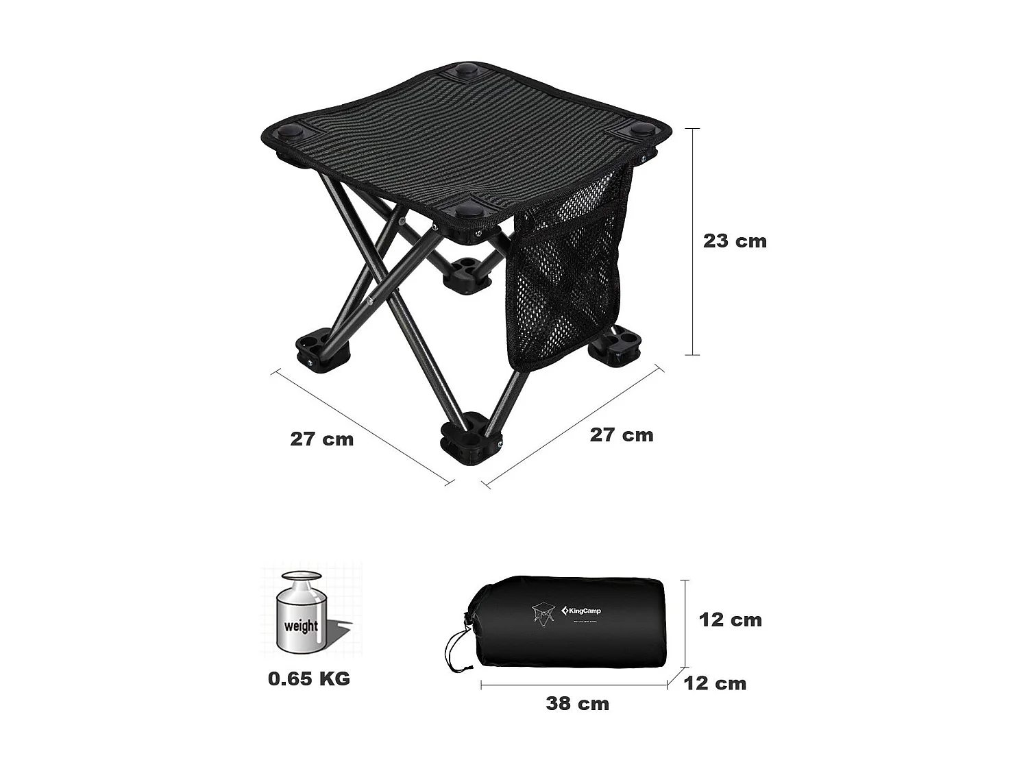 Mini tabouret pliable - Kingcamp - Noir - Sac de transport inclus