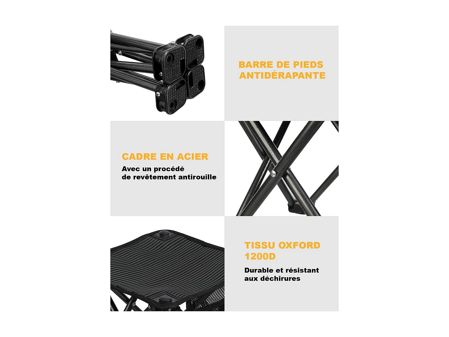 Mini tabouret pliable - Kingcamp - Noir - Sac de transport inclus