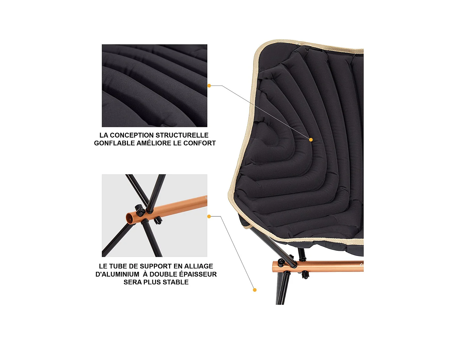 Kingcamp Opblaasbare campingstoel - - Zwart - Inclusief draagtas