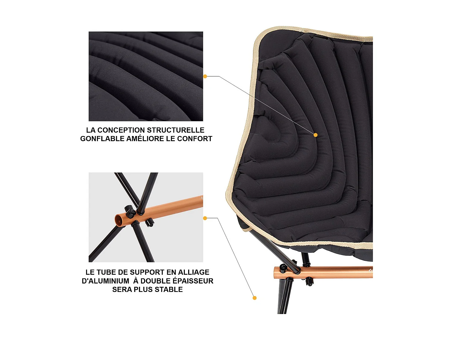 Chaise de camping gonflable - Kingcamp - Noir - Sac de transport inclus