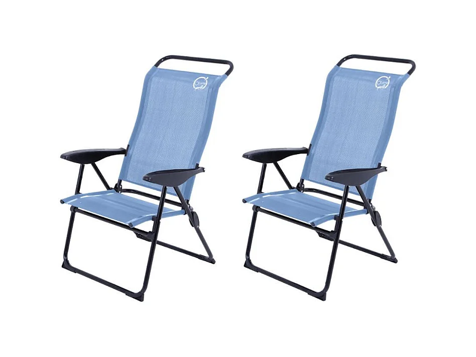 Lot de 2 fauteuils de camping 5 positions - O'Camp - Bleu - Dimensions : 70 x 105 x 62 cm