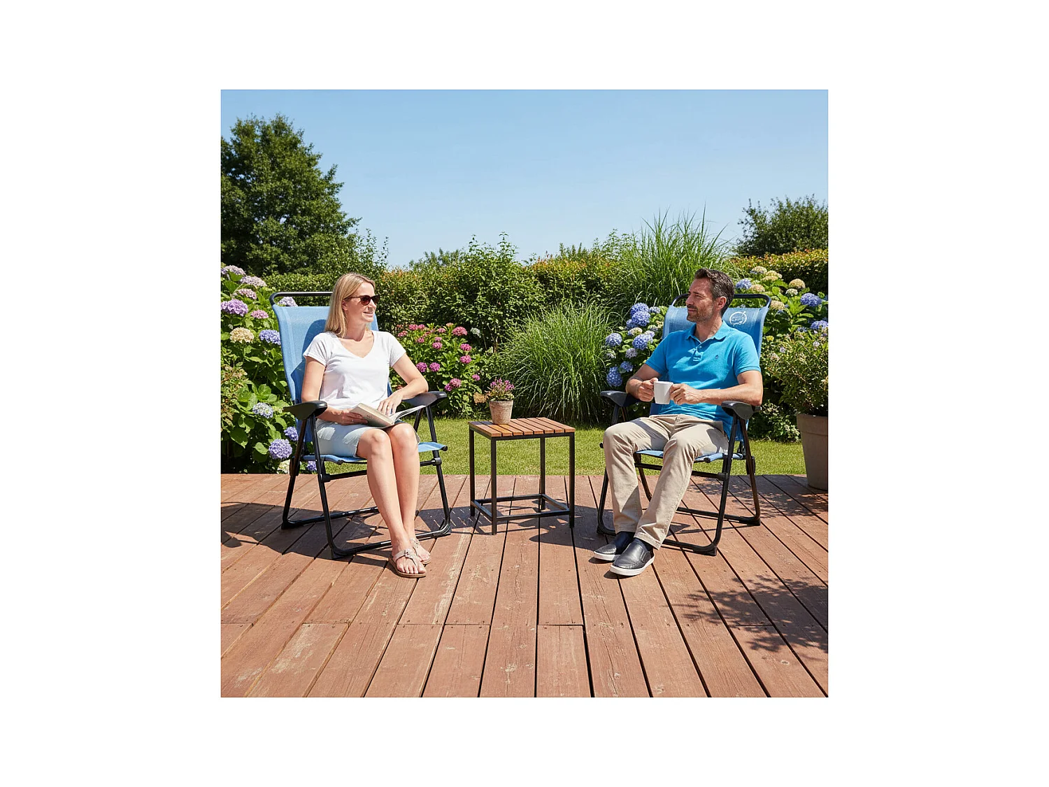 Lot de 2 fauteuils de camping 5 positions - O'Camp - Bleu - Dimensions : 70 x 105 x 62 cm