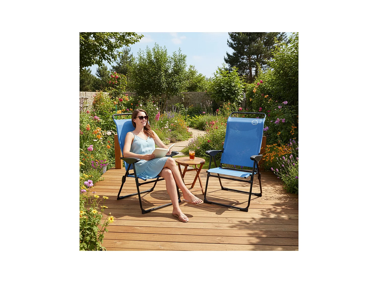 Lot de 2 fauteuils de camping 5 positions - O'Camp - Bleu - Dimensions : 70 x 105 x 62 cm
