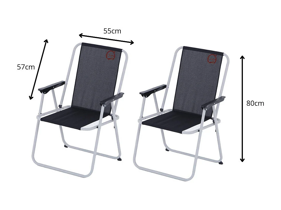 Lot de 2 fauteuils piccolo de camping pliables - O'Camp - Noir - Dimensions : 57 x 80 x 55 cm