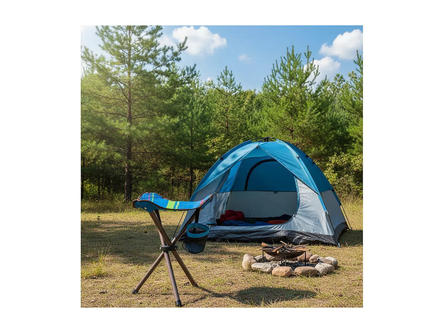 Siège pliable 3 pieds de camping - O'Camp - Dimensions : 32 x 38 x 32 cm